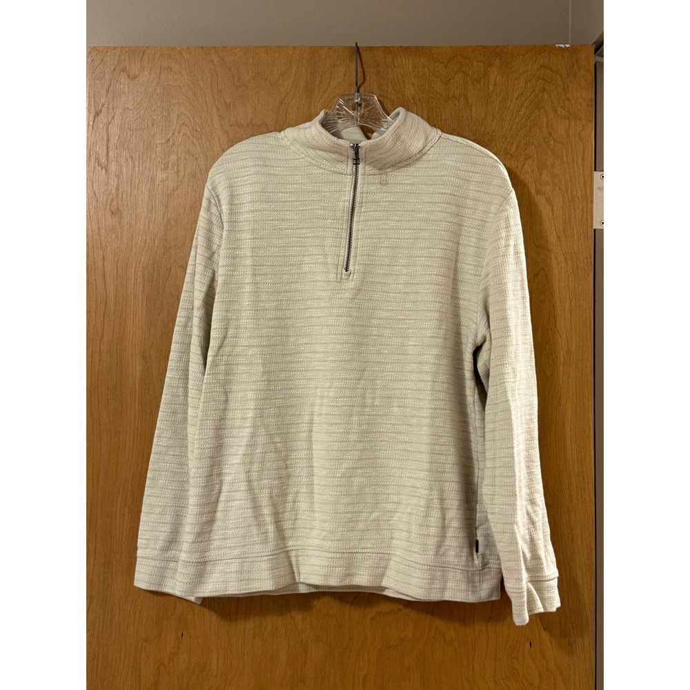 Dockers Quarter Zip Pullover Men's Medium Cream Textured Knit Mock Neck Sweater